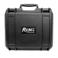 Black hard-shell case with 'Rebel Precision' logo on a white background